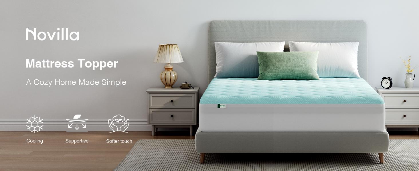 Novilla Cooling Mattress Topper ,Mattress Pad with Deep Pocket for 8-21" Mattress,Soft Mattress Cover for Back Pain Relief,Queen/King Size