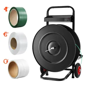 Industrial Banding Strapping Cart For PET, PP, And Polyester Strapping Coils With 8-Inch Or 16-Inch Core Size, Heavy Duty Strapping Dispenser Featuring Upgraded Brake System, Built-In Large Tool Tray And Storage Organizer