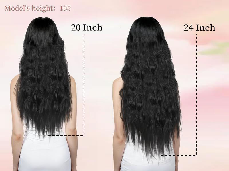 KooKaStyle Clip in Synthetic Hair Extensions Long Wavy 4PCS Thick Hairpieces to Chestnut Fiber Double Weft Natural Hair Extensions for Women