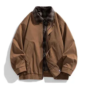 Men's Casual Loose Woven Jacket, jacket, vintage British style, color block design, perfect for autumn and winter travel camping parties everyday winter casual jacket coat Unisex Hip Hop Music Band Bomber Jacket zip-up hoodie jacket collar coat