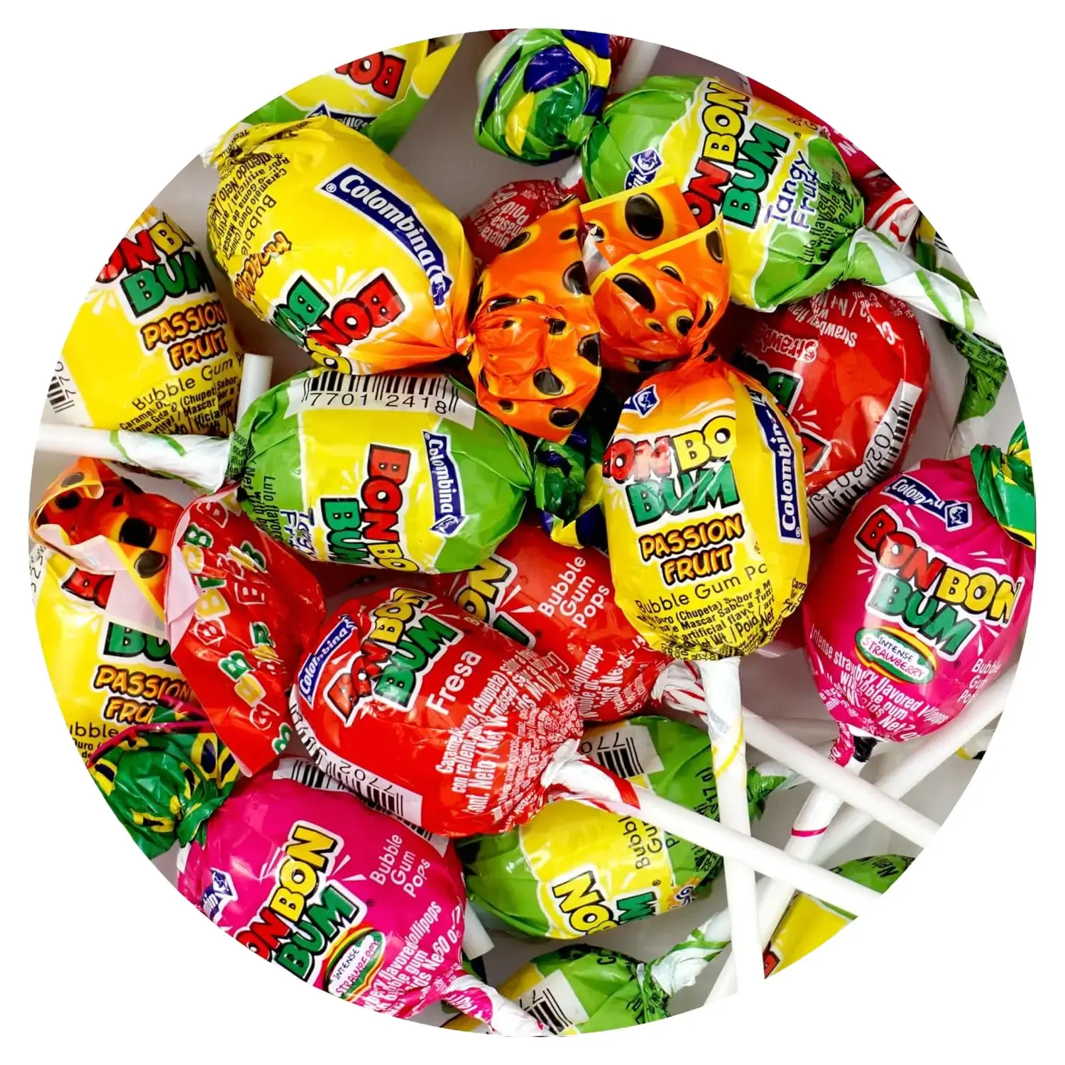 Bon Bon Bum Assorted Flavors Hard Candy Shell Lollipops with Bubble Gum Center - 1 lb Bulk Novelty Snacks, 22 Individually Wrapped Classroom Treats for Youth & Adults by The Hampton Popcorn & Candy Company, Classroom Candy, Novelty Candy
