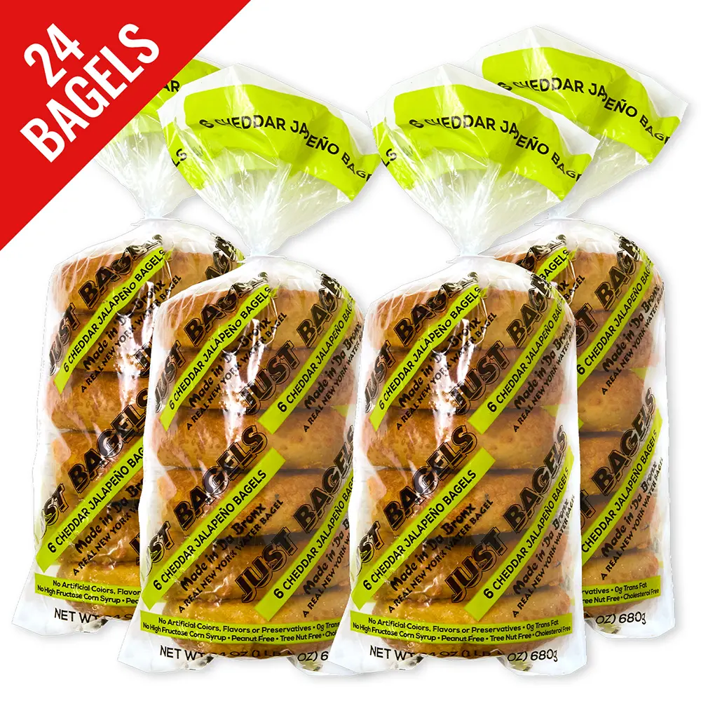 Just Bagels Cheddar Jalapeno Bagels 4 Packs Of 6 Non-GMO Authentic New York Style Chewy Crunchy Bagels Made in Da Bronx