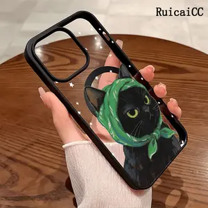 Premium Magnetic Phone Cases for iPhone11/12/13/14/15/16//17/Air/promax/Plus Black Cat With A Headscarf Stars y2k cased MagSafe Ready, Anti-Fall, Springtok and Ultra-Thin Design | Perfect for Everyday Use Screen Protector Resistance