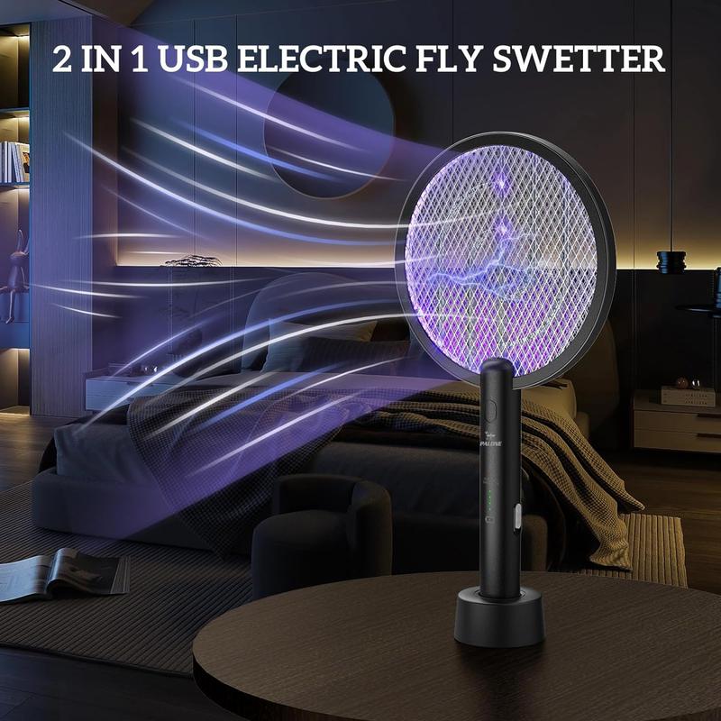 The Electric Aircraft 4000V Worm Racket 2 Plus 1 Flies Tremble with a 1200mAh Battery USB Charging Base, 3 Layer of Safety Nets, Father's Day gift, Indoor and Outdoor