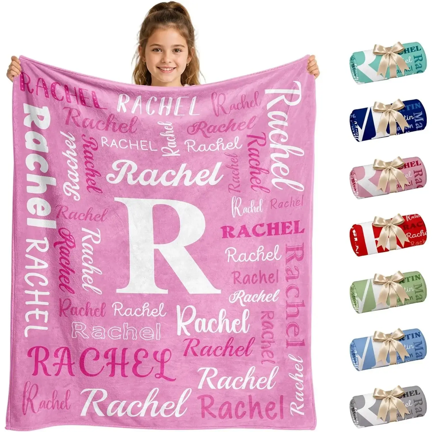 Flannel Throw Blanket with personalized letter printing, ultra soft flannel material suitable for kids, teens and adults of all genders, thoughtful customized presents for Christmas and birthday celebrations, Polyester, Room Decor