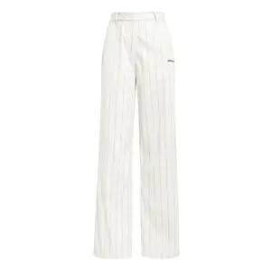 adidas Womens Pinstripe Twill Loose Trousers Casual - Off White