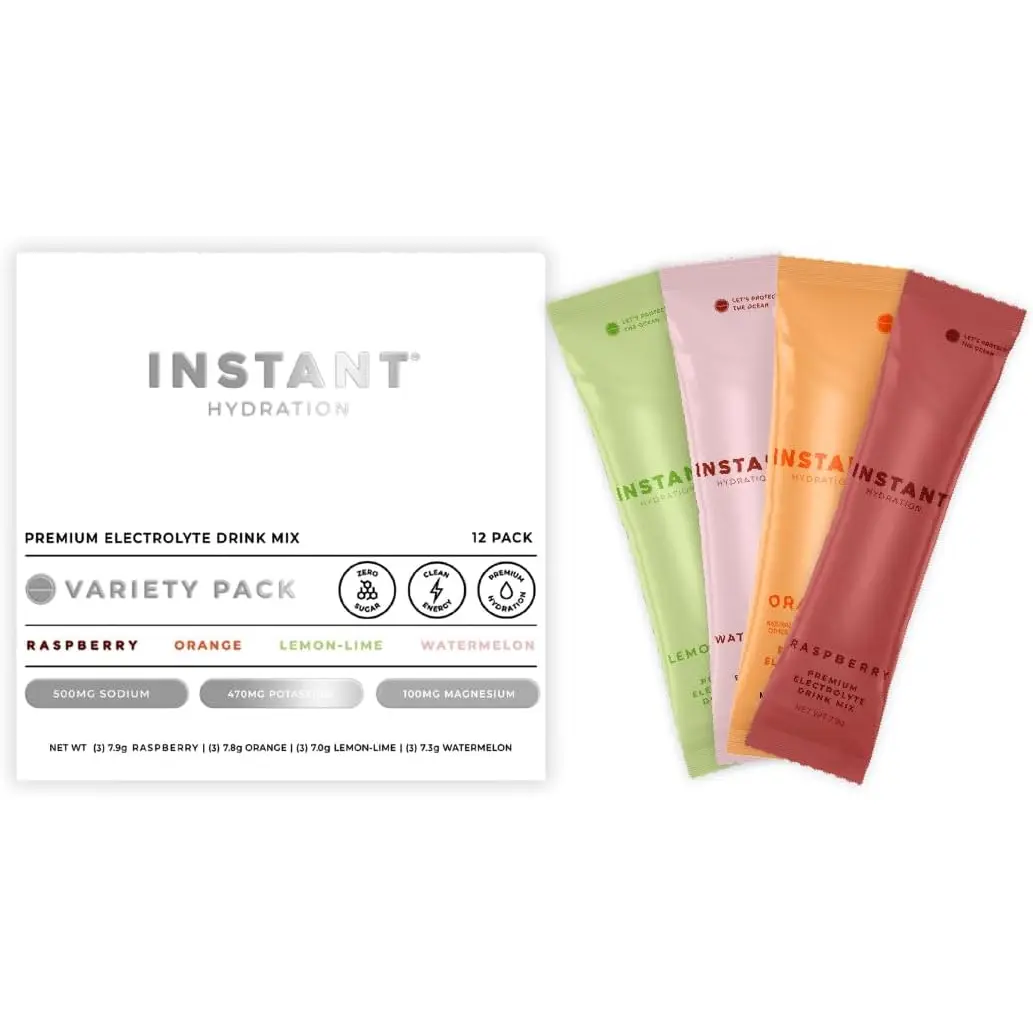 Instant Hydration - Variety Pack 12-Sticks -  Summer Classics Organic Daily Premium Salt Electrolyte Drink Mix Sticks - Deep Cellular Hydration, Assorted Fruit Flavors, Mineral Algae-Sourced Calcium, Magnesium, Potassium,  Sodium