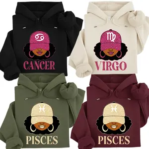 [Full 12 Zodiac] Slay Girl Zodiac Hoodie – Cancer, Virgo & Pisces Astrology Graphic Pullover, Trendy Astrology Crewneck for Men & Women, Glitter Hat Design, Perfect Gift for Zodiac Lovers, Black History