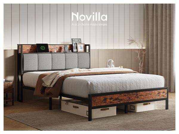 Novilla Bed Frame with Charging Station USB/Type-C & Storage Headboard, Modern Metal Platform Bed Frame, Easy Assembly, Heavy Duty Slats Support, Noise Free, No Box Spring Needed,Twin/Full/Queen/King Size Novilla Bed Frame with Charging Station USB/Type-C & Storage Headboard, Modern Metal Platform Bed Frame, Easy Assembly, Heavy Duty Slats Support, Noise Free, No Box Spring Needed,Twin/Full/Queen/King Size