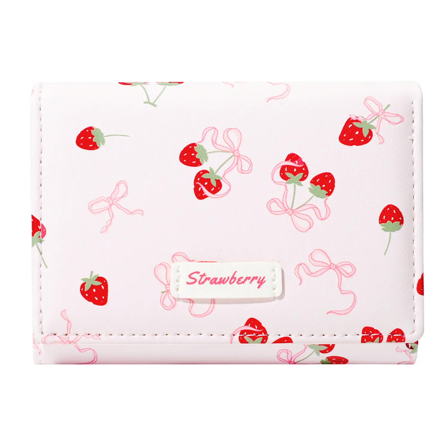 Cute Strawberry Bow Prints Small Wallet for Women Girls