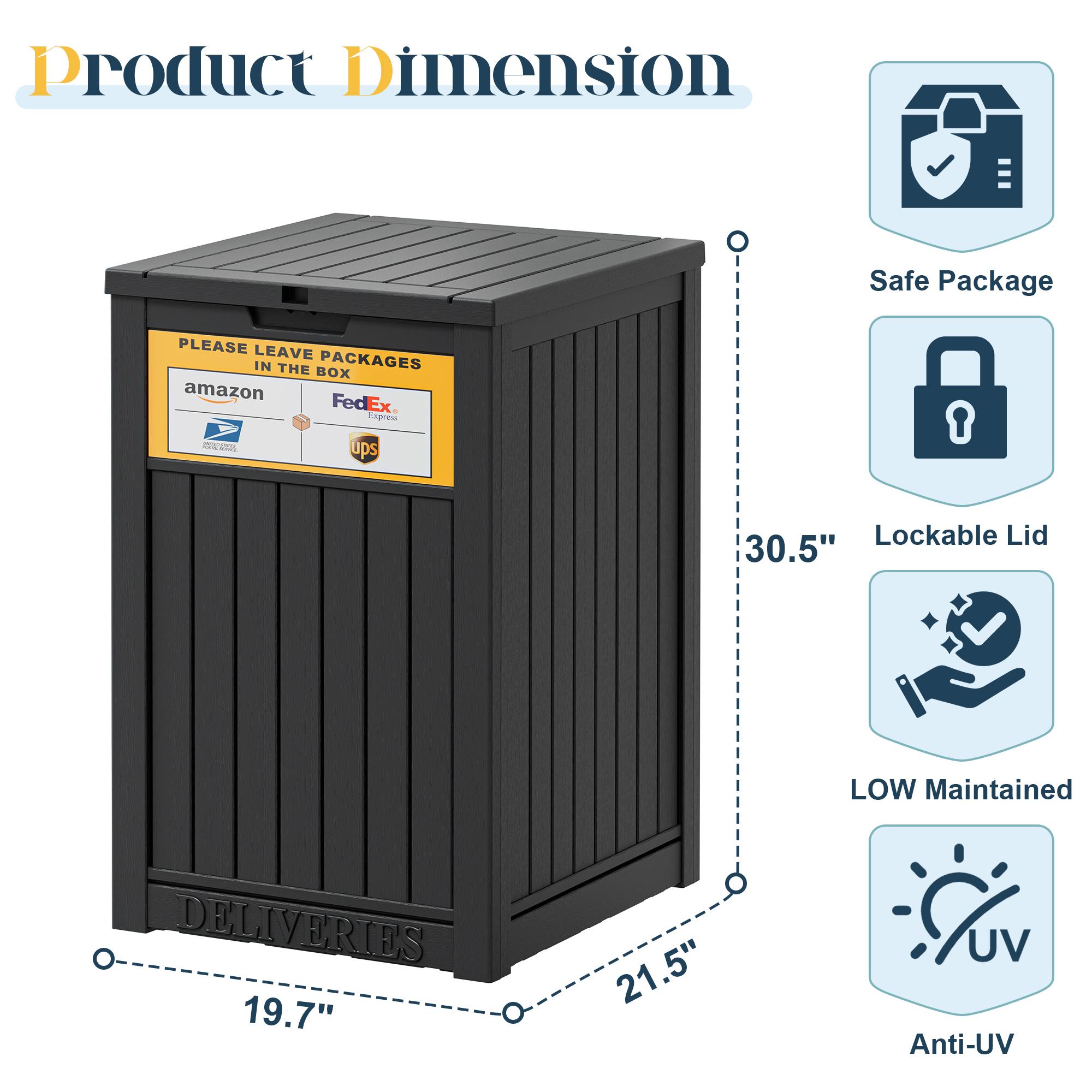 LHBCRAFT 48 Gallon Package Delivery Box, Snow protection Ventilate Rainproof Long Service Storage Box( Lock not Include）Christmas gift