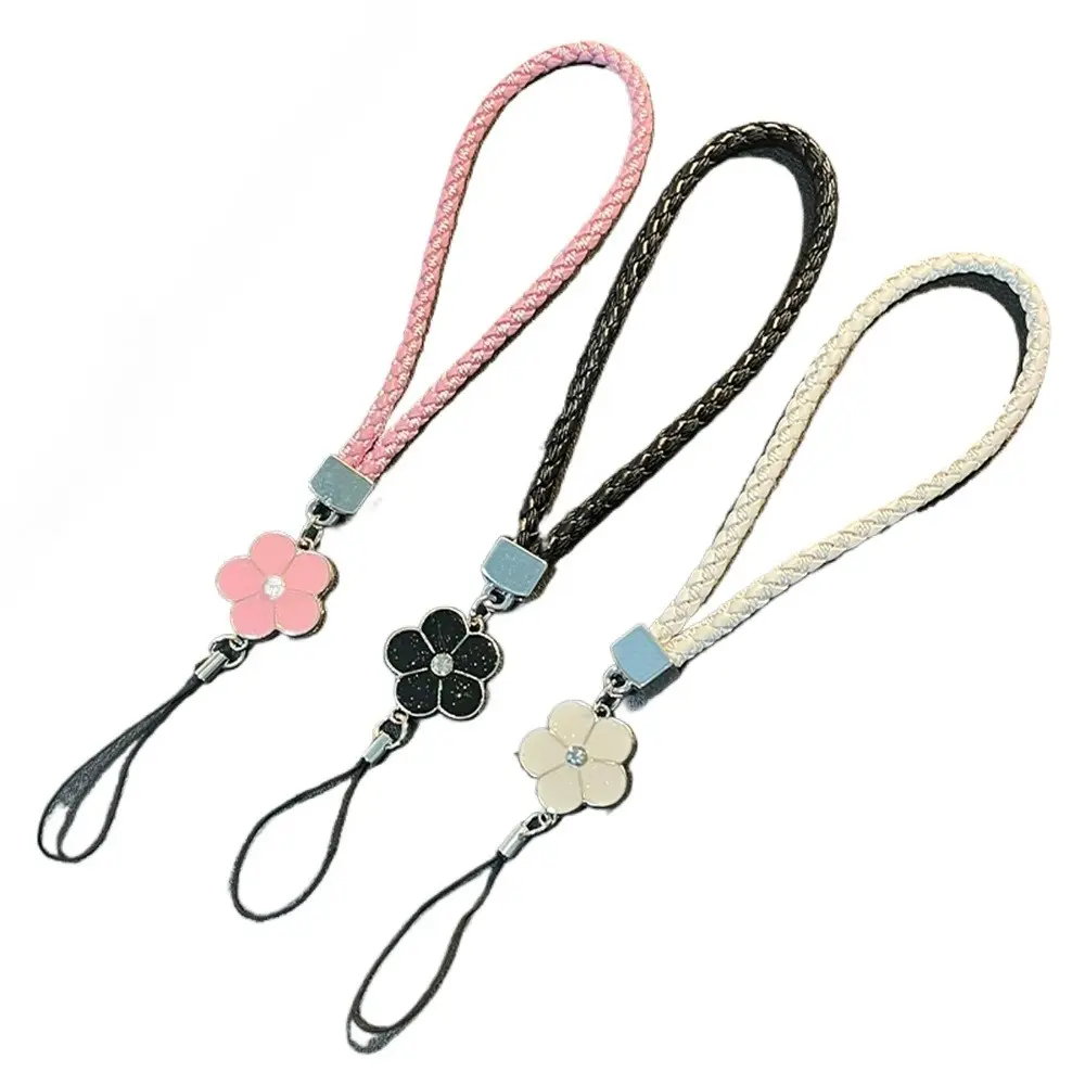 1PC Small Size Flower Shape Rhinestone-Inlaid Cute Phone Straps & Charms - Braided Lanyard Strap with Charm, Fixed Clip Anti-Lost Accessory for Cellphones, USB Flash Drives, Great Gift Option for Mobile Devices