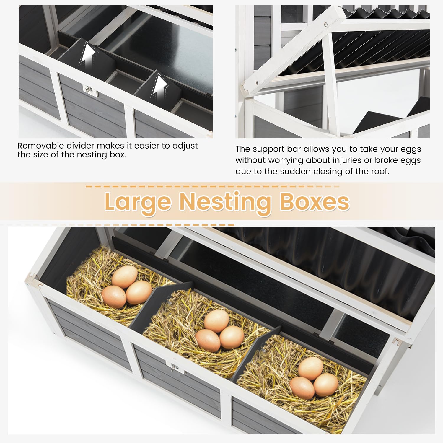 YODOLLA Chicken Coop, 40" Large Wooden Chicken Hutch with 3 Lockable Nesting Boxes for 4-6 Chickens, Outdoor Hen House Chicken Cage w/Removable Tray YODOLLA Chicken Coop, 40" Large Wooden Chicken Hutch with 3 Lockable Nesting Boxes for 4-6 Chickens, Outdoor Hen House Chicken Cage w/Removable Tray