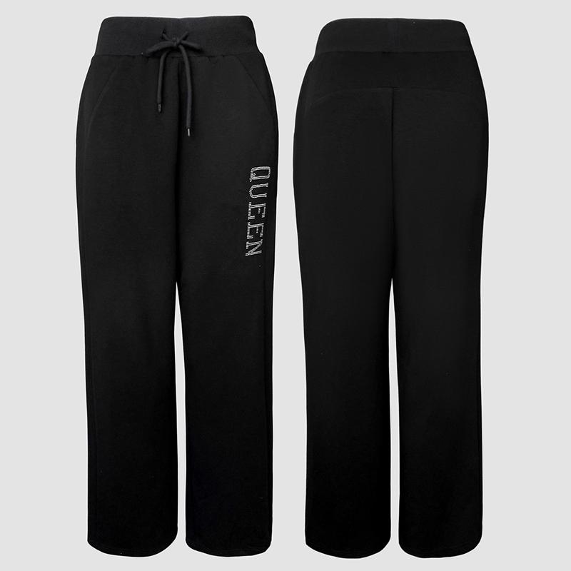 ChicMe 2 Pieces Outfit 3D Design Crop Drawstring Hoodie Top and Drawstring Elastic Waist Wide Leg Sweatpants Set Casual Rhinestone Letter Pattern Sweatshirt Set