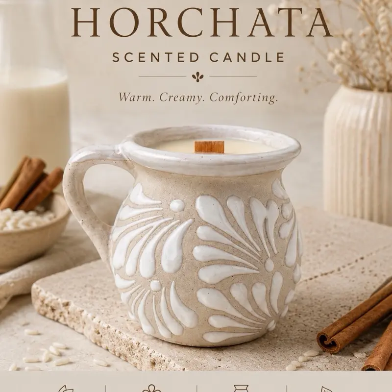 Authentic Horchata Scented Mug Candle - Crackling Wooden Wick, Fragrance Aroma, Wax Light for Home Decor, Room Sensory Enjoyment
