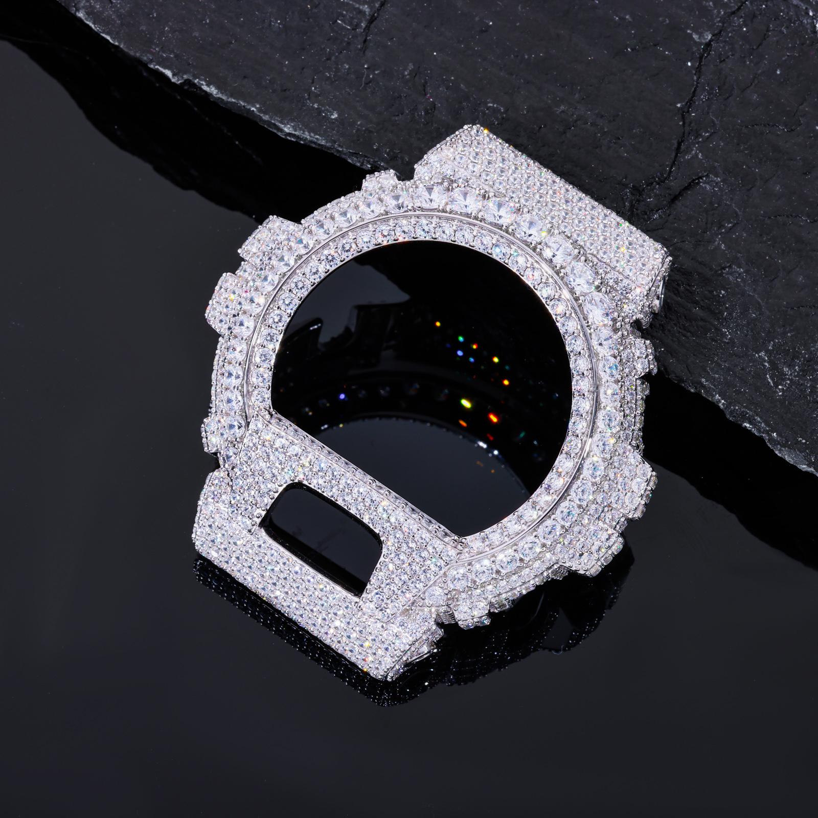UCCIYO Compatible - DW 6900 Universal Bezel 18K Gold-Plated Lab-Grown Moissanite S925 Sterling Silver Moissanite Ice Crystal-Set Watch Case Unisex Hip-Hop Style Jewelry Gift