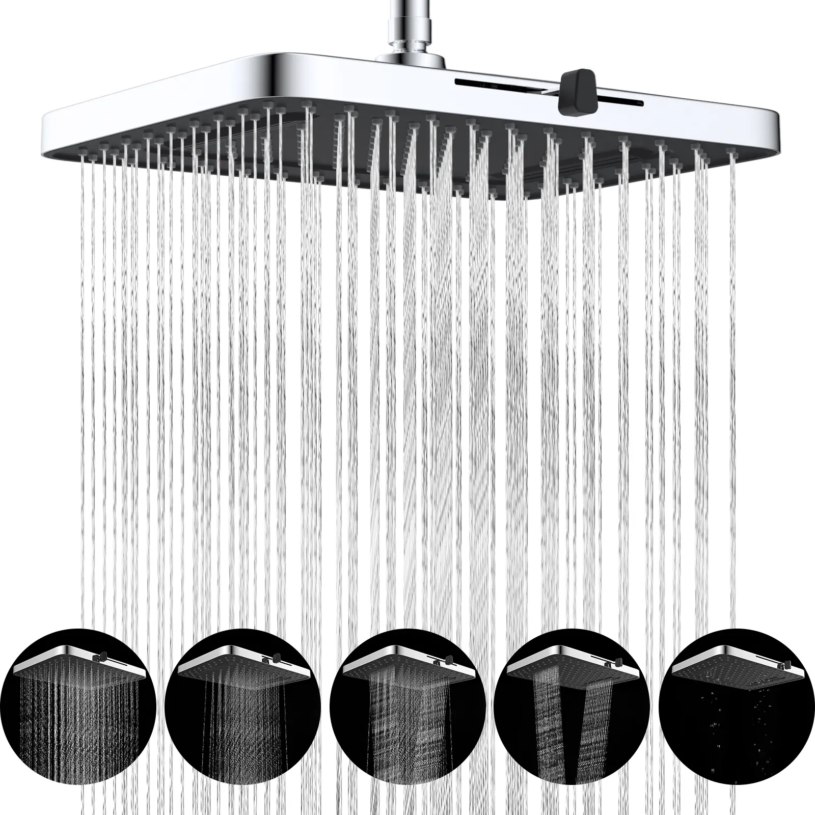 Hibbent 13-in High Pressure Filtered Shower Head, Shower Head Filter, 5 Spray Modes Fixed Rainfall Showerhead, Adjustable Swivel Ball Joint, High Flow Waterfall Chrome Bathroom Fixture, Filtered Shower Heads