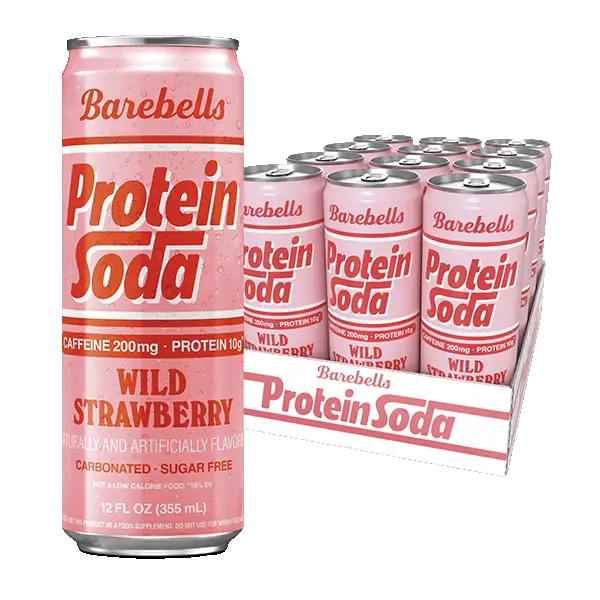 Barebells Protein Soda Wild Strawberry - 12 Count – 12 FL OZ (355 mL) - Protein Soda with 200mg Caffeine and 10g of Protein - On The Go Protein Refreshment
