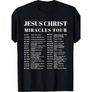 Jesus Christ Miracle Tour Retro T-Shirt - 100% Cotton Unisex Short Sleeve Tee with Biblical Miracle Graphics
