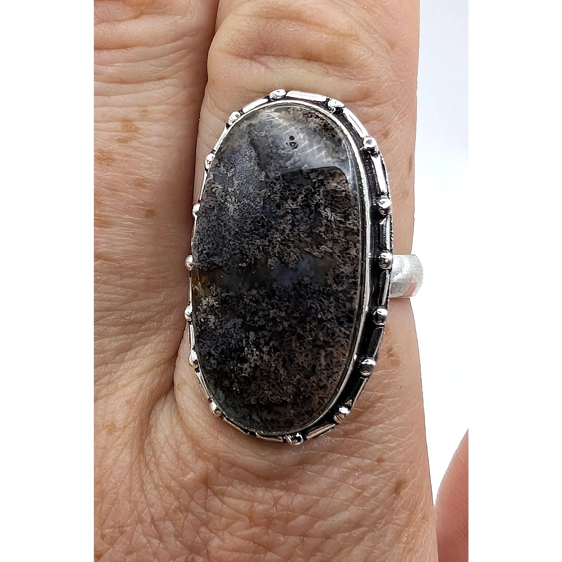 Ring Fossil Coral Silver Color Plated Statement