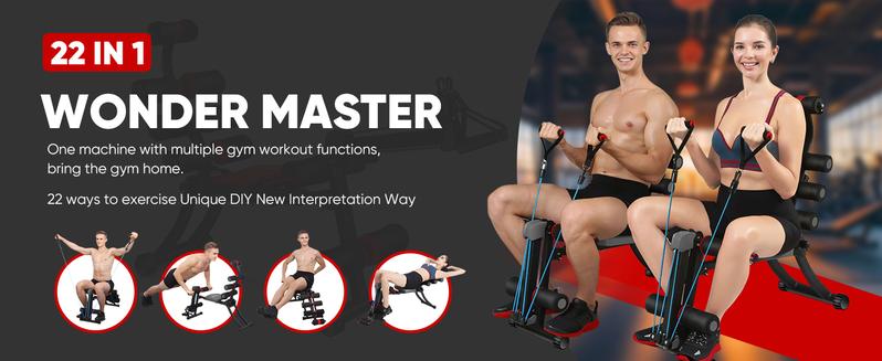 Ab workout bench,22 in 1 Wonder Master Core & Abdominal Workout Equipment,Foldable & Adjustable Rowing Machine,Core Strength Training& Abdominal Exercise Trainers with 22 Ways to Exercise for Home Gym,back extension machine,gym stuff,at home gym equipment
