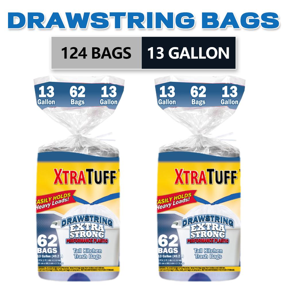 124 Bags 13 Gallon Expandable Drawstring Heavy-Duty Plastic Multipurpose DisposableGarbage Bags-Super Strong, Leak-Resistant, And Odor-Proof For Bedroom, Kitchen, LivingRoom, Outdoor, And Toilet Use