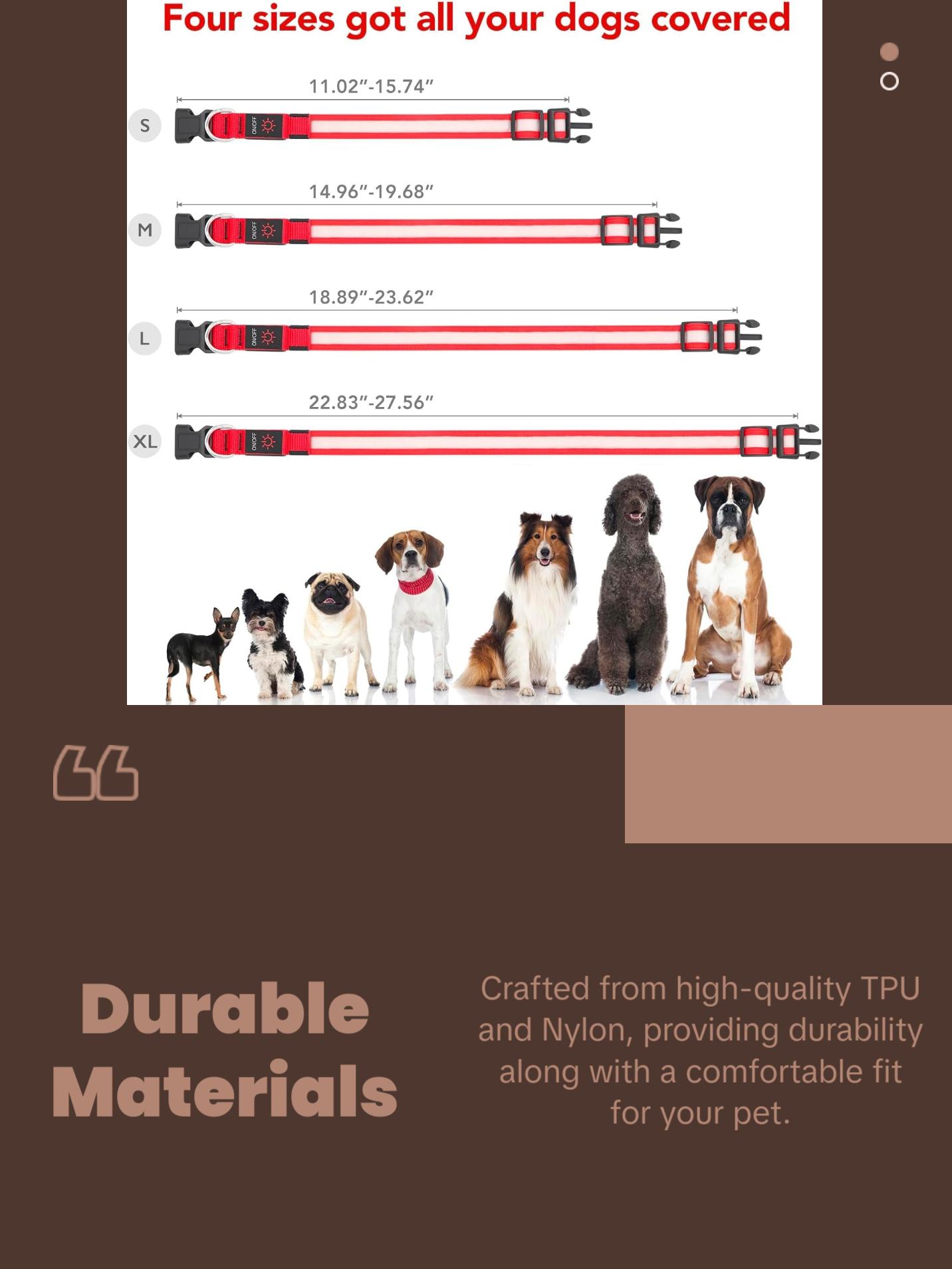 LED Dog Collar, Light up Dog Collar Adjustable USB Rechargeable Super Bright Safety Light Glowing Collars for Dogs