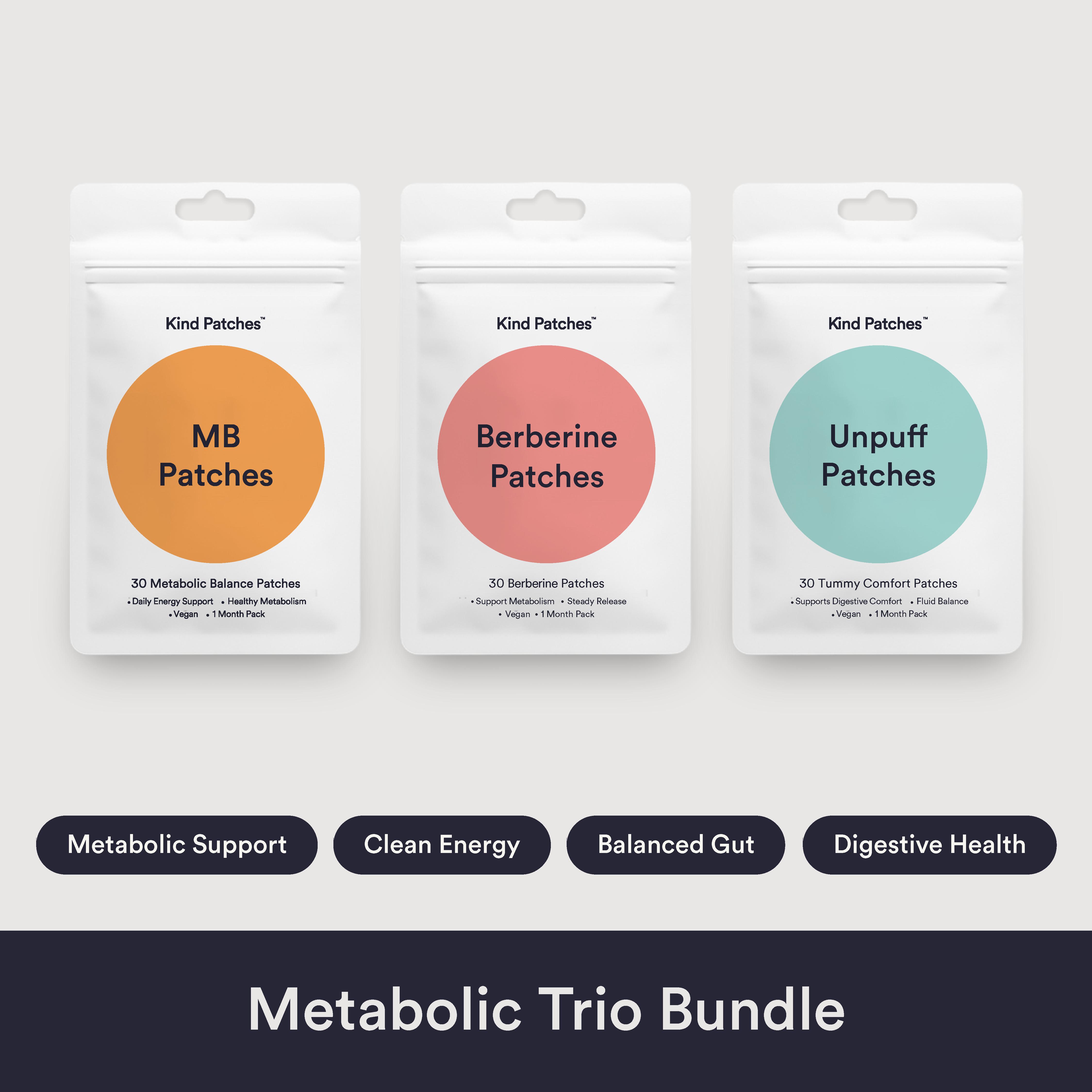 Kind Patches Metabolic Trio Bundle, MB Patches + Berberine Patches + Unpuff Patches, Metabolic Support, Clean Energy, Balanced Gut, Digestive Health, Natural Ingredients, 3 Months Supply
