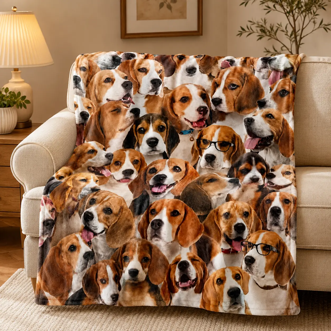 Beagle Collage Print Soft Fuzzy Flannel Blanket - Soft Texture, Multi-Size Throw for Beagle Lovers, Ideal Birthday Gift for Home, Bedroom Living Room Decor, House Decor