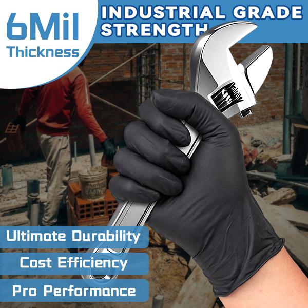 6Mil Heavy Duty Nitrile Disposable Gloves, Extra Strength Industrial Grade Puncture Resistant, Professional Work Cleaning Gloves for Mechanics Plumbing Construction Landscaping Gardening Farming Automotive Repair Painting Home DIY Tool