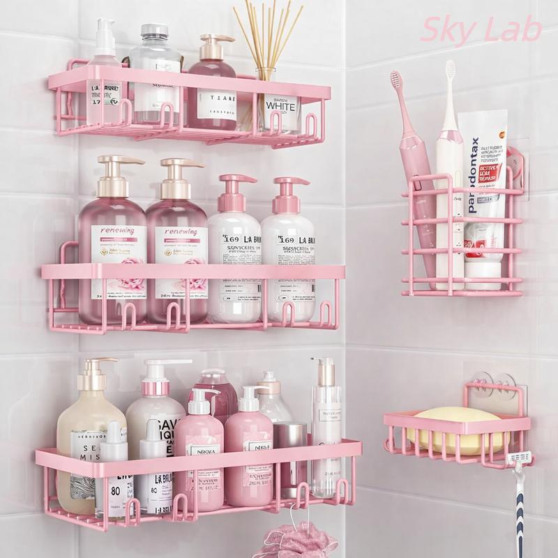 Sky Lab Pink 5-Pack Bathroom Accessories Set No Drill Strong Adhesion ...