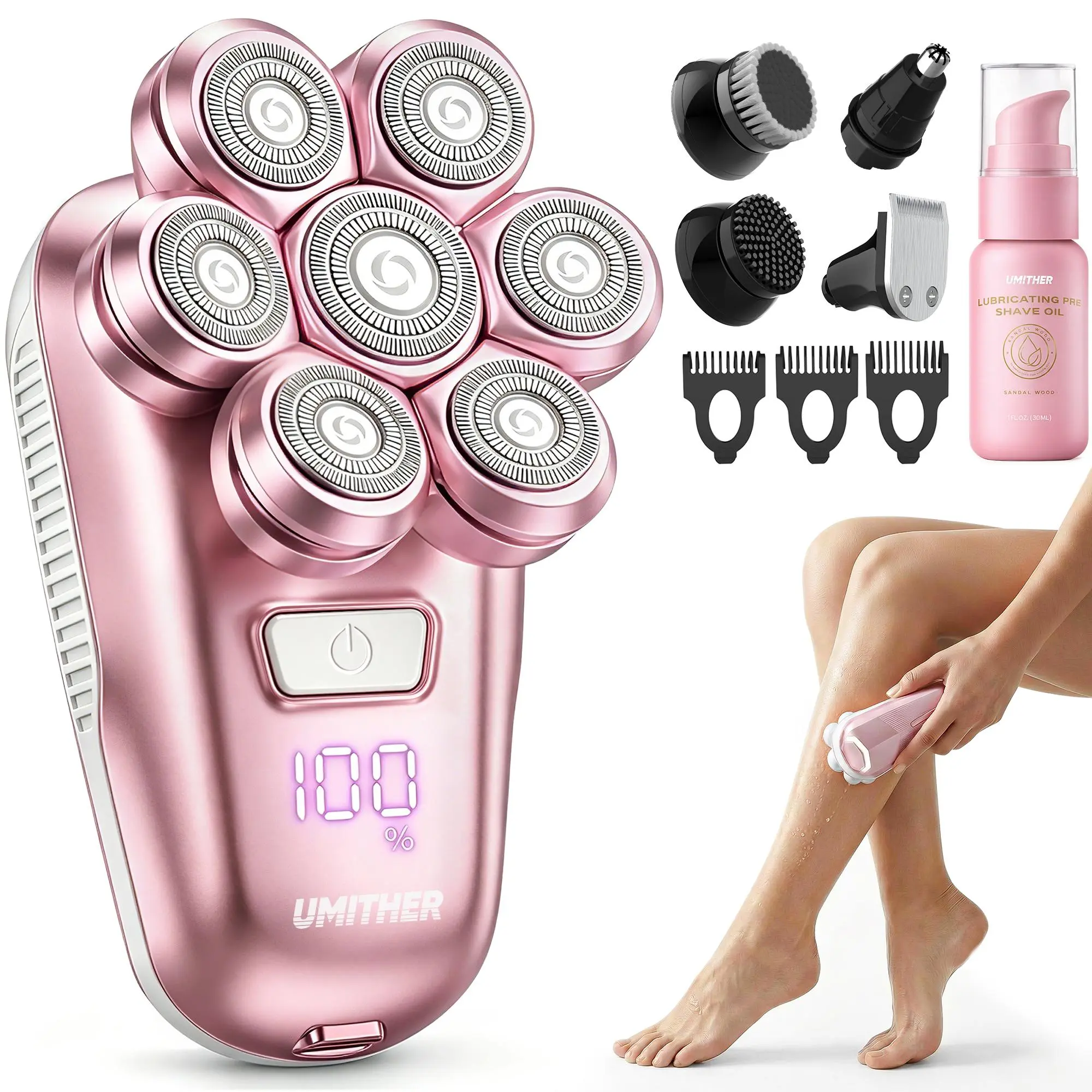 7D Electric Shaver for Women & Men, 5-in-1 Multifunctional Women's Electric Razor with 7D Magnetic Shaver Heads, Waterproof Wet Dry Trimmer Kit, Body Hair Trimmer,Head Shavers for Bald Men,Nose Ear Hair Trimmer,USB Rechargeable Clippers,Pink,Black,Purple