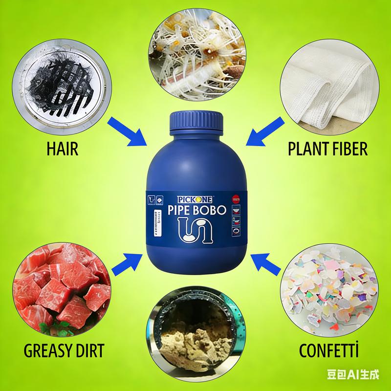 PICKZONE PIPE BOBO -Drain Unclogger Powerful Pipeline Dredging for Kitchen Sinks Shower Drains Tubs Dissolves 200+ Blockages Kills 99% Bacteria Safe for All Pipes Quick Dredging Formula Household Cleaner Bathroom Cleaning Tool