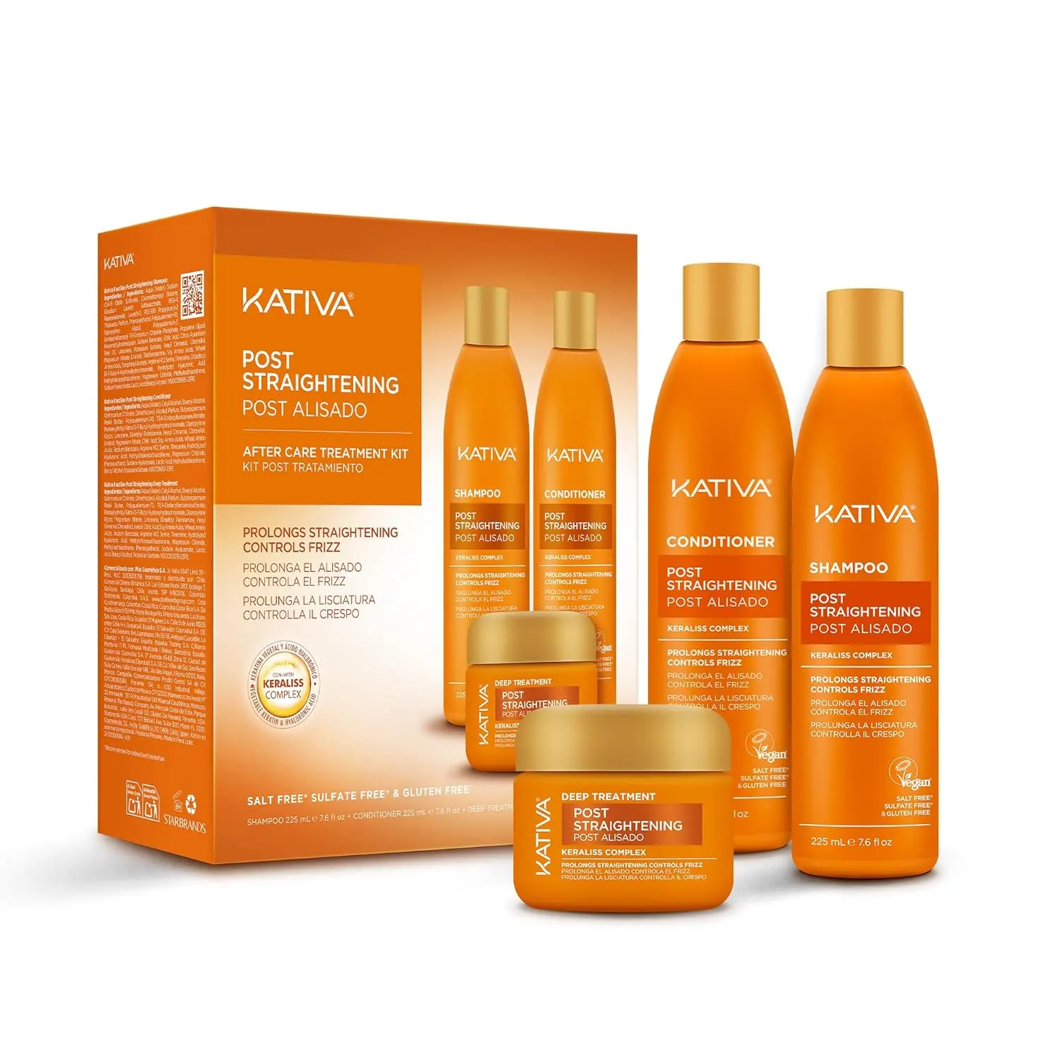 KATIVA Brazilian Post Straightening Treatment Kit, Shampoo, Conditioner & Mask, Keraliss Complex with Vegetal Keratin & Hyaluronic Acid, Helps Prolong Straightening up to 18 Weeks