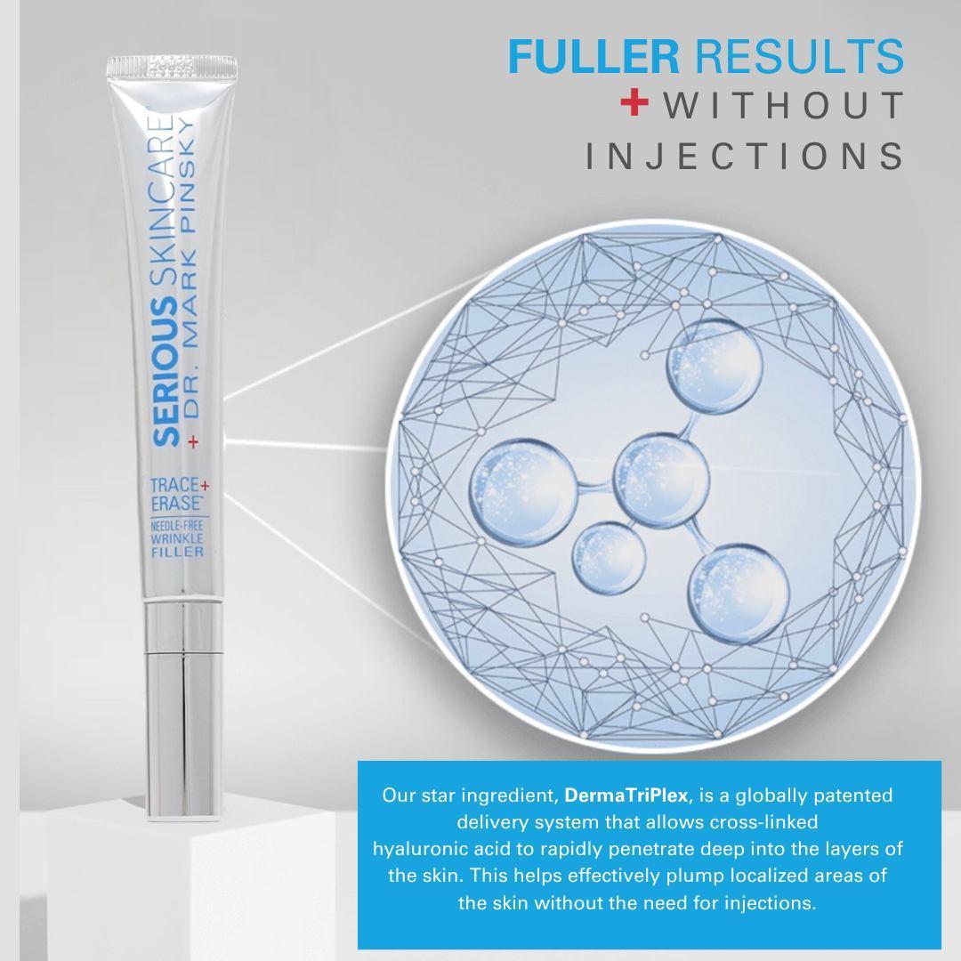 Serious Skincare Trace + Erase Needle-Free Wrinkle Filler with Cross-Linked Hyaluronic Acid – Targets Fine Lines, Deep Wrinkles & Creases – 1 oz