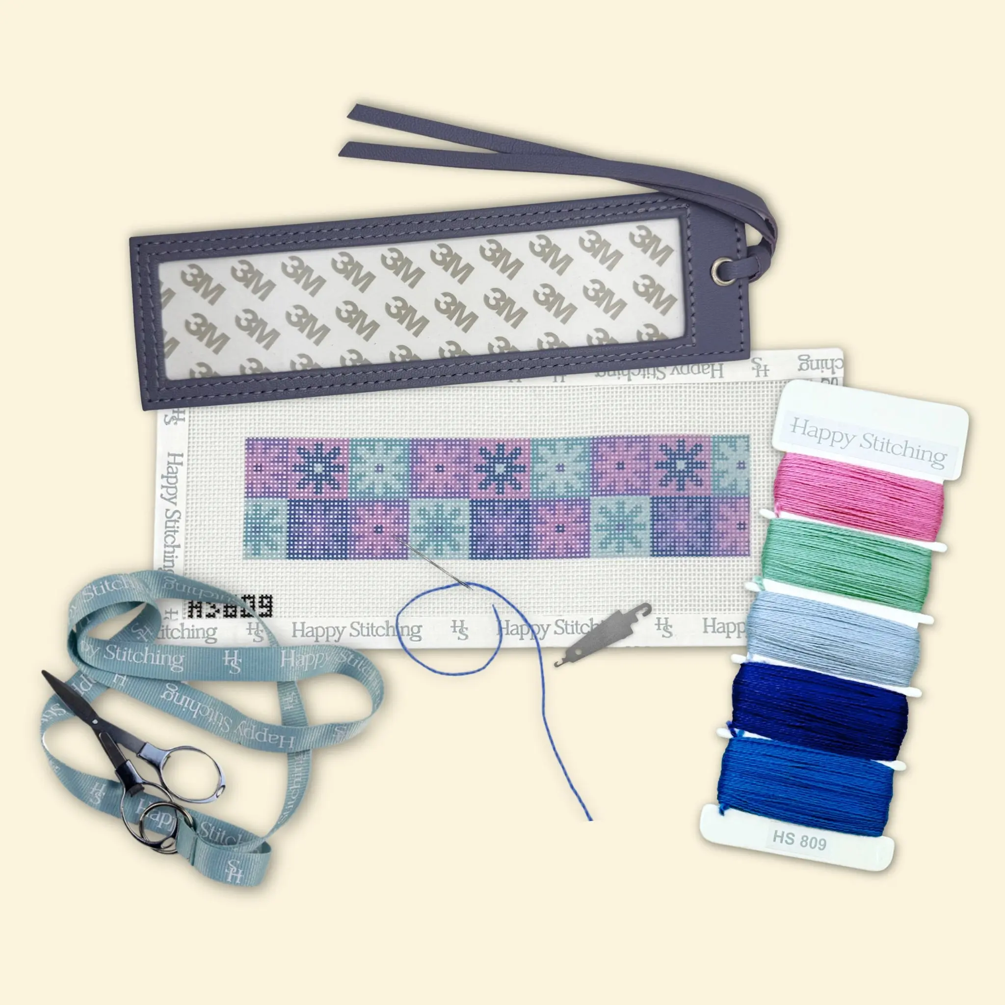 Happy Stitching - Bloom Mark Needlepoint Bookmark Kit - DIY Bookmark Kit for Book Lovers - Crafty Gift For Readers - Self Finishing Needlepoint Bookmark Kit