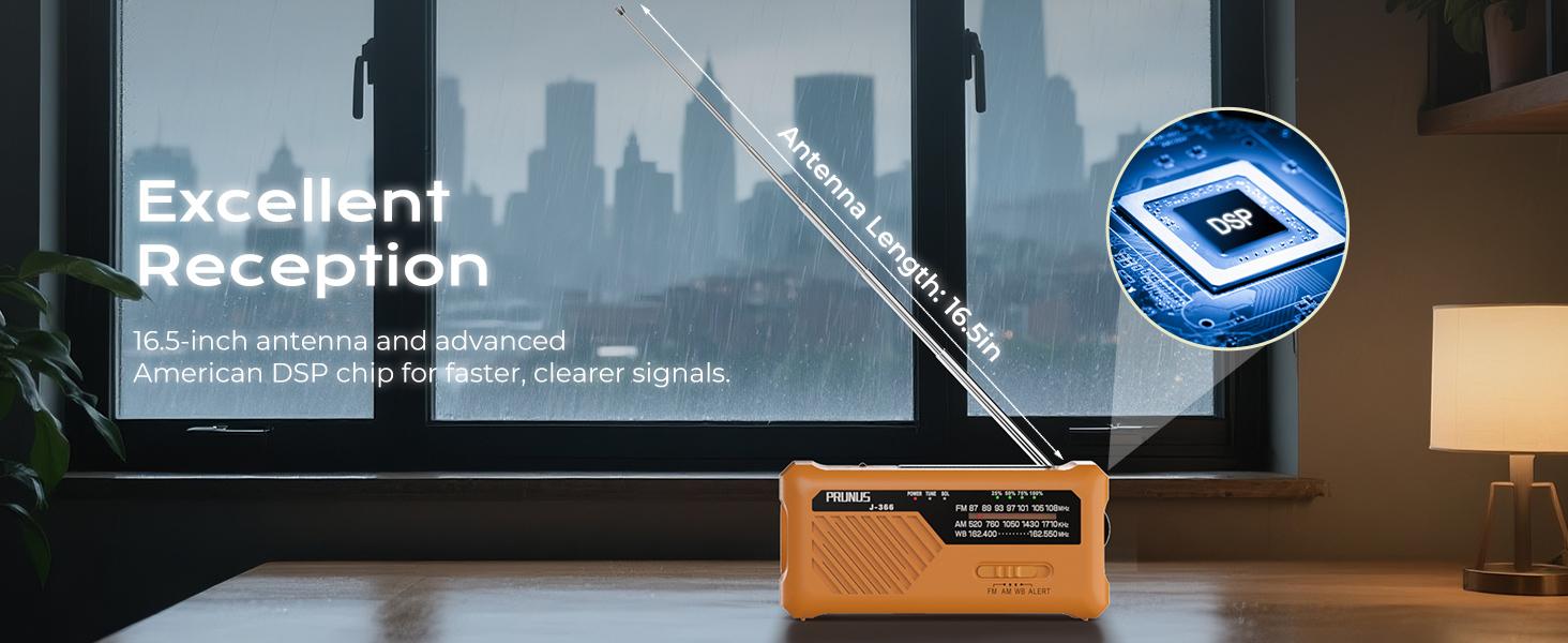 PRUNUS J-366 Emergency Radio with 3 Charging Cables, NOAA Weather Alert, 7400mWh/Solar/Hand Crank/ USB-C Charging, Battery Operated , WB/AM/FM, SOS Alarm, Flashlight, Compact for Bag PRUNUS J-366 Emergency Radio with 3 Charging Cables, NOAA Weather Alert, 7400mWh/Solar/Hand Crank/ USB-C Charging, Battery Operated , WB/AM/FM, SOS Alarm, Flashlight, Compact for Bag