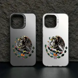 Phone case for iPhone Samsung Galaxy 17Pro Max Air 16 15Plus 14 13 12 11 XR XS S25 S24 S23 S22 cases Mexican Golden Eagle Badge Flag Design Full-coverage premium leather Hardcore Tattoo Style Silver Chrome Case Gift.NN119