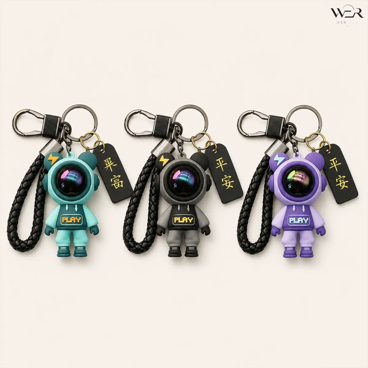 Astronaut Keychain Space Bear Keychain Cute Astronaut Keychain Braided Strap Keychain for Men Women Everyday Use Gift