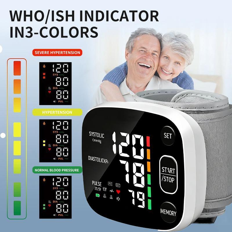 Voice Broadcast Wrist Blood Pressure Monitor Rechargeable LED Display Touch Screen 99x2 Reading Memory Wrist Blood Pressure Cuff for Home Use with Carrying Case Heart Rate Monitor.