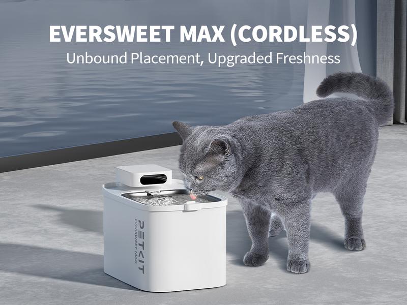 PETKIT EVERSWEET MAX 2 Dishwasher Safe Cat Water Fountain, Cordless Automatic Cats Drinking Fountain with Motion Sensor, 101 oz/3L Pet Fountain for Cats Dogs Inside, Smart App Control & Stainless Steel Tray