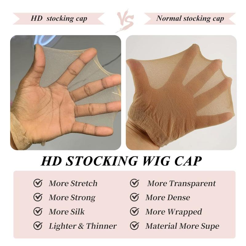 Bling Hair 1pack with 2pcs HD Wig Caps High Quality Transparent HD Hair Nets Weave Nylon Stretchy Lace Front Wig Cap for Women Men Light Brown(Not for sales)