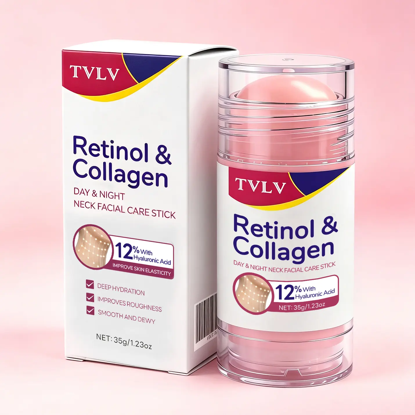 Retinol Collagen Neck & Face Care Stick, Gentle Alcohol-Free Formula Suitable for All Skin Types, Visibly Firms & Lifts for Tighter Skin, Deeply Hydrates for Plump Smooth Dewy Look, Anti-Aging Repair for Sensitive & Mature Skin