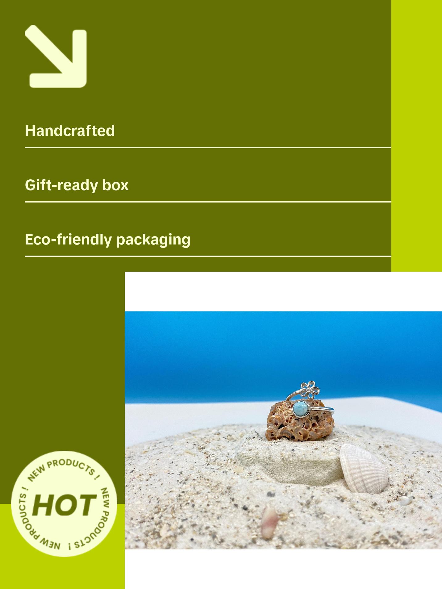 Sterling Silver Larimar Flower Circle Ring