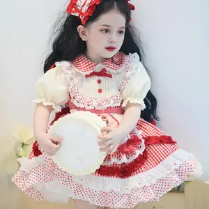 Girl's New Summer Dress |   Red Princess Gown for Kids – Birthday Dress & Daily Stylish Wear |   Red Plaid Dress for Casual/Party/Performance Frill Trim Bow