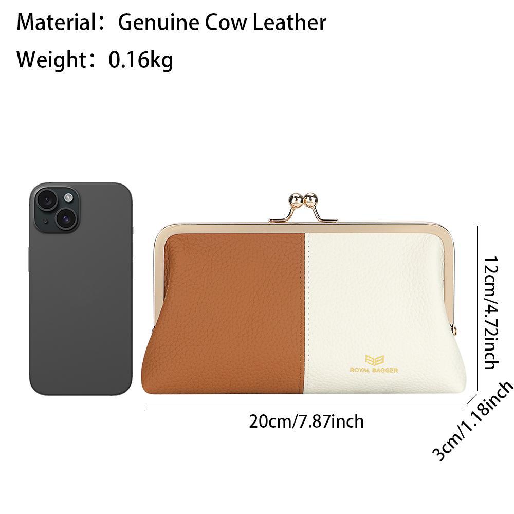 Royal Bagger RFID Kiss Lock Wallet, Solid Color Multi-card Slots Card Holder, Genuine Leather Clutch Purses for Women 1468 SpringStatements