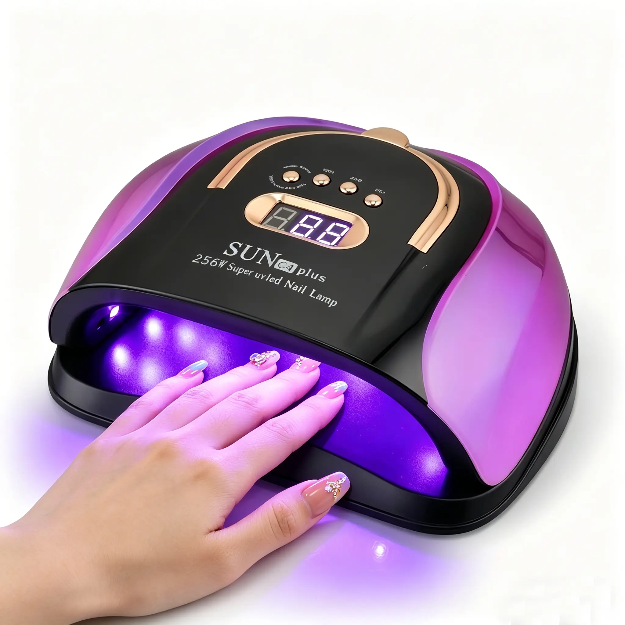Dauhor UV LED Nail Lamp for Gel Nails, 256W Power with 4 Timers Smart Sensor 30 LED Beads,  mirrored base, Removable Magnetic Base Ambient light curing gel nail polish, nail art tools and accessories for salons.