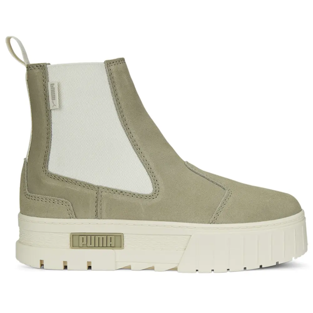 PUMA Womens Mayze Suede Round Toe Platform Chelsea Casual Boots Ankle Low Heel 1-2" - Beige