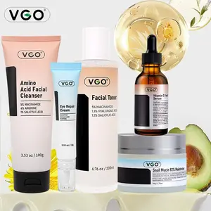 VGO 5 in 1 kit Skincare set, facial clean set, gift box set Face Serum, Daily Gentle Serum Vitamina C Moisturizing cream Moisturizer dry skin Cleanser Day & Night Moisturizing Snail Cream Set Cleansing Hydrating Anti Aging Set