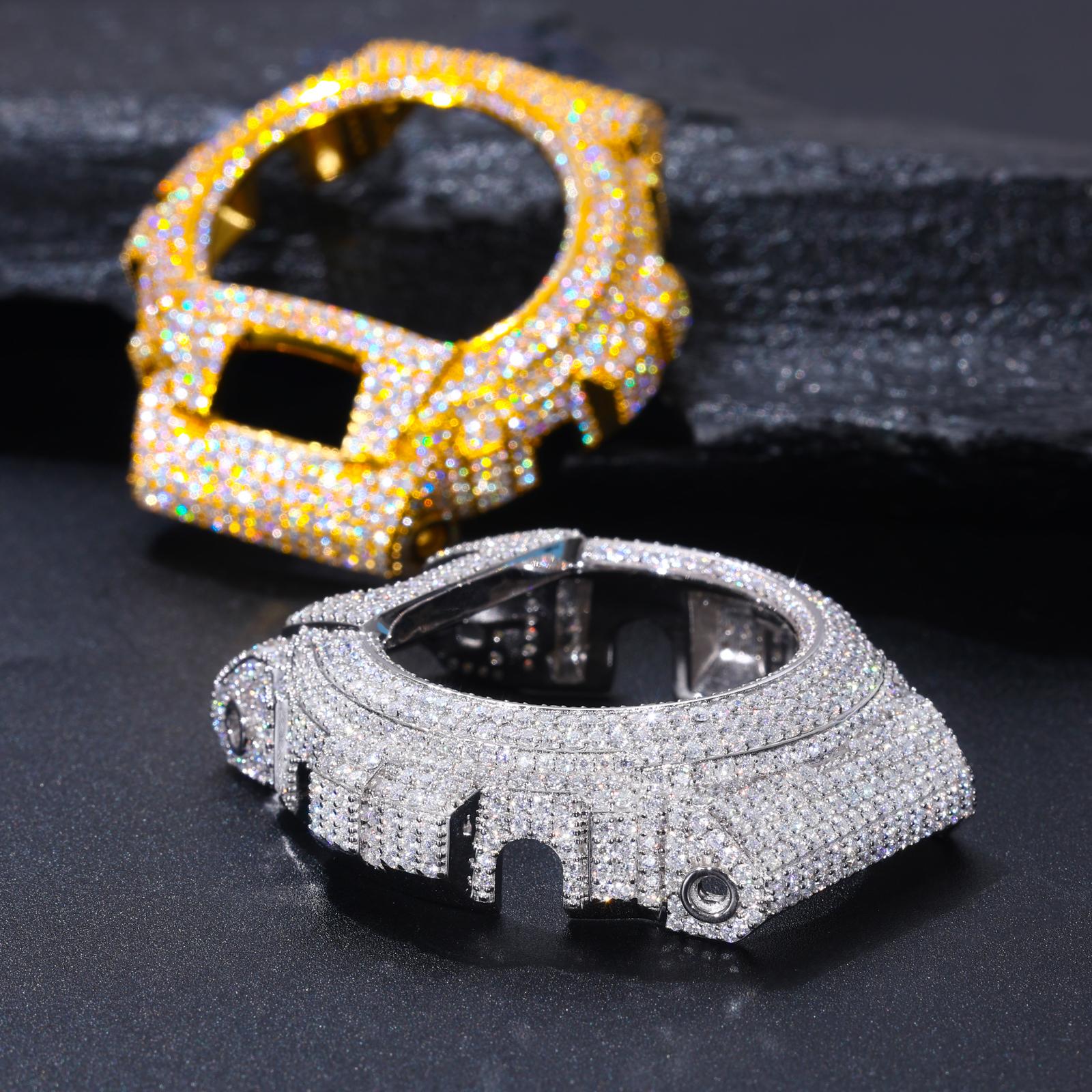 UCCIYO Compatible - DW 6900 Universal Bezel 18K Gold-Plated Lab-Grown Moissanite S925 Sterling Silver Moissanite Ice Crystal-Set Watch Case Unisex Hip-Hop Style Jewelry Gift